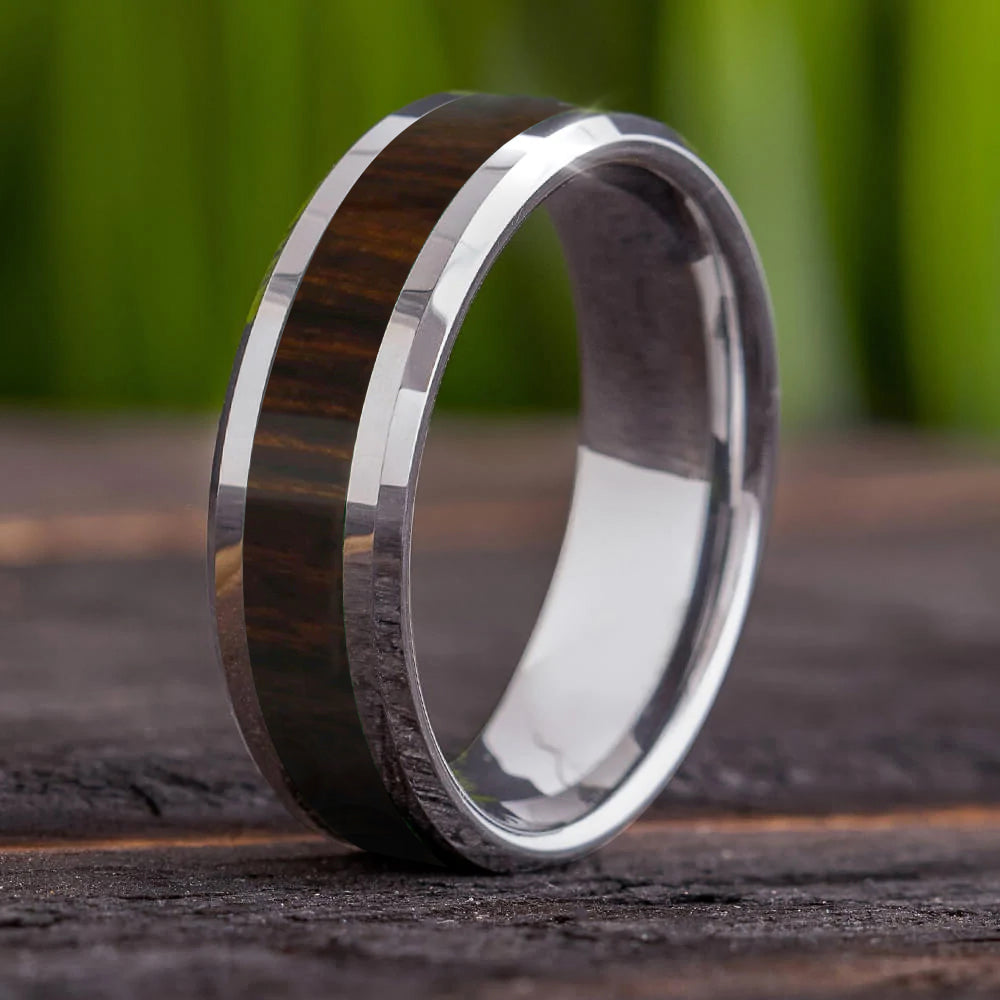 Handmade Tungsten Men's Ring With Wood Inlay