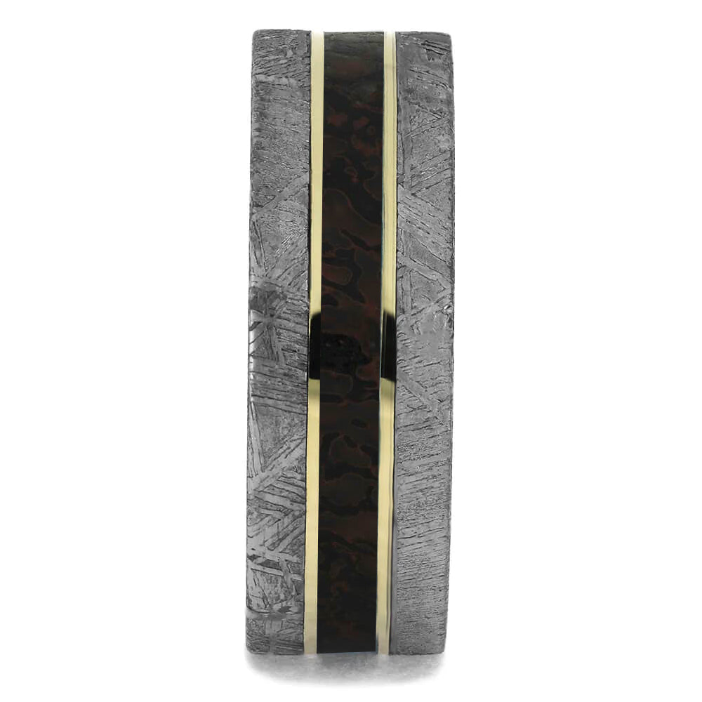 Meteorite & Dino Bone Ring with Gold Pinstripes - Jewelry by Johan