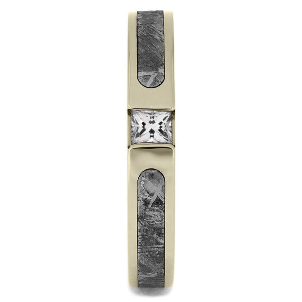 Authentic Meteorite Ring with White Gold Edges