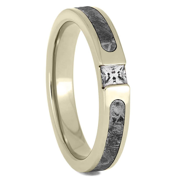 Meteorite & Moissanite Wedding Band or Engagement Ring - Jewelry by Johan