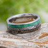 Titanium Men’s Wedding Ring With Meteorite, Dinosaur Bone, And Green Wood