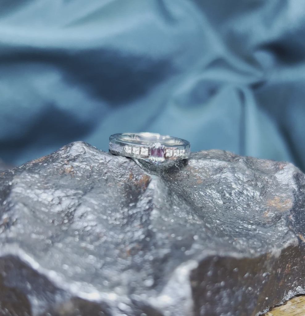 Alexandrite Wedding Ring With Diamond Accents and Meteorite