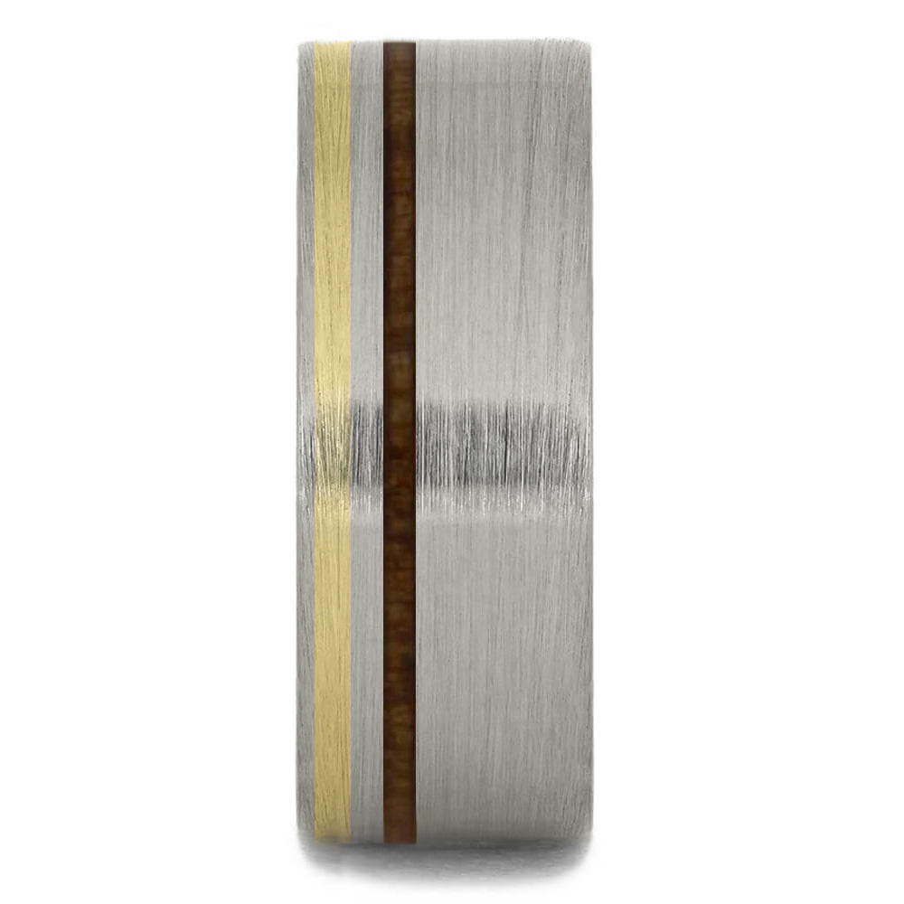 Brushed Titanium & Wood Ring with Gold Pinstripe - Jewelry by Johan