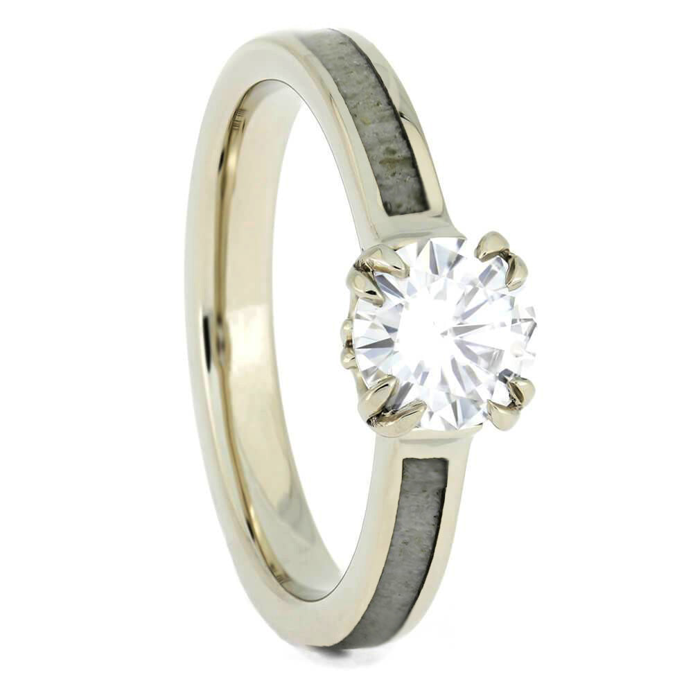 Moissanite Engagement Ring in White Gold With Antler Prongs-3206 - Jewelry by Johan