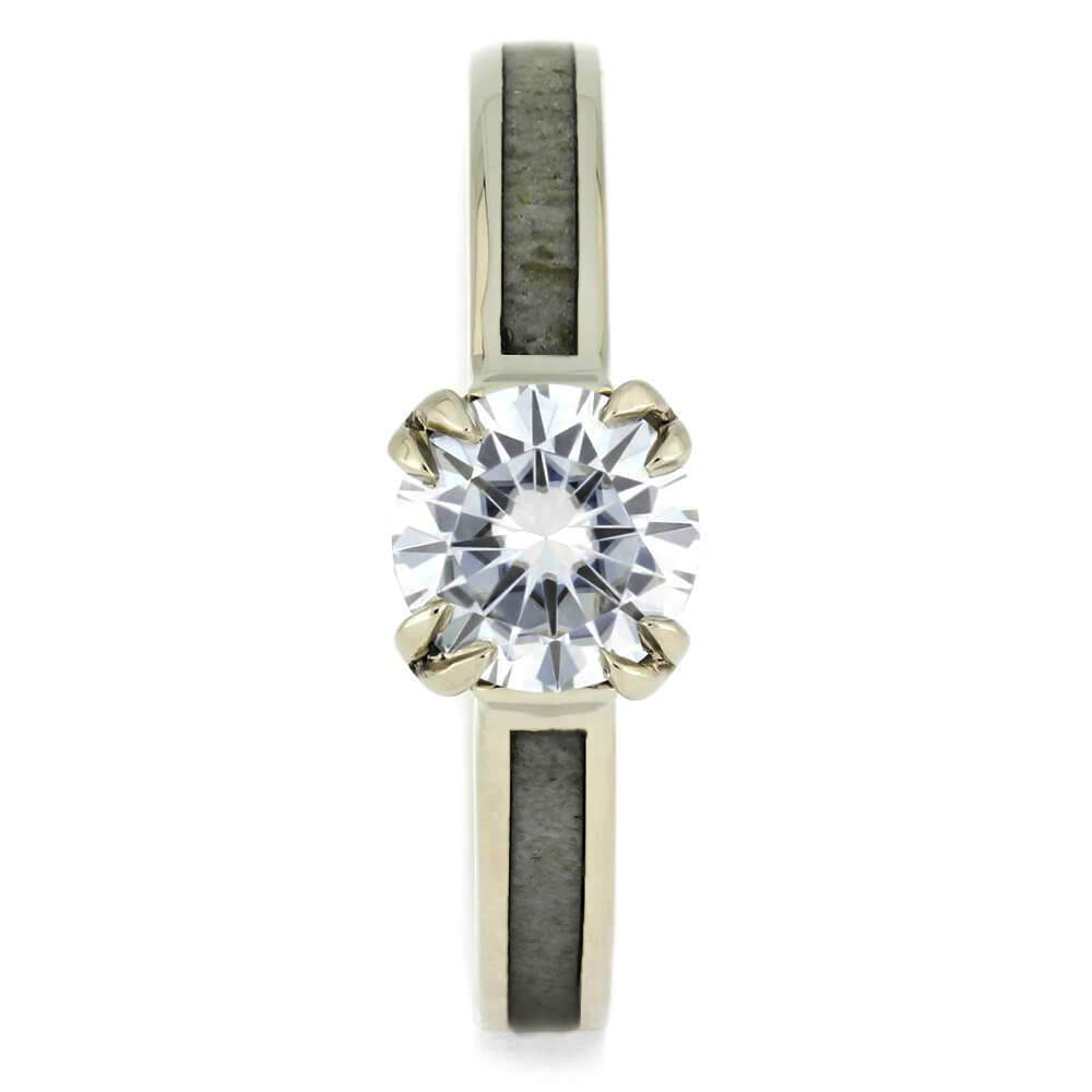 Moissanite Engagement Ring in White Gold With Antler Prongs-3206 - Jewelry by Johan