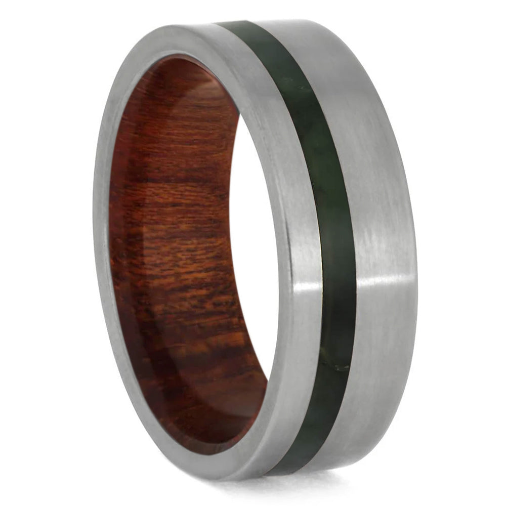 Jade Ring & Wood Ring in Titanium with Matte Finish - Jewelry by Johan