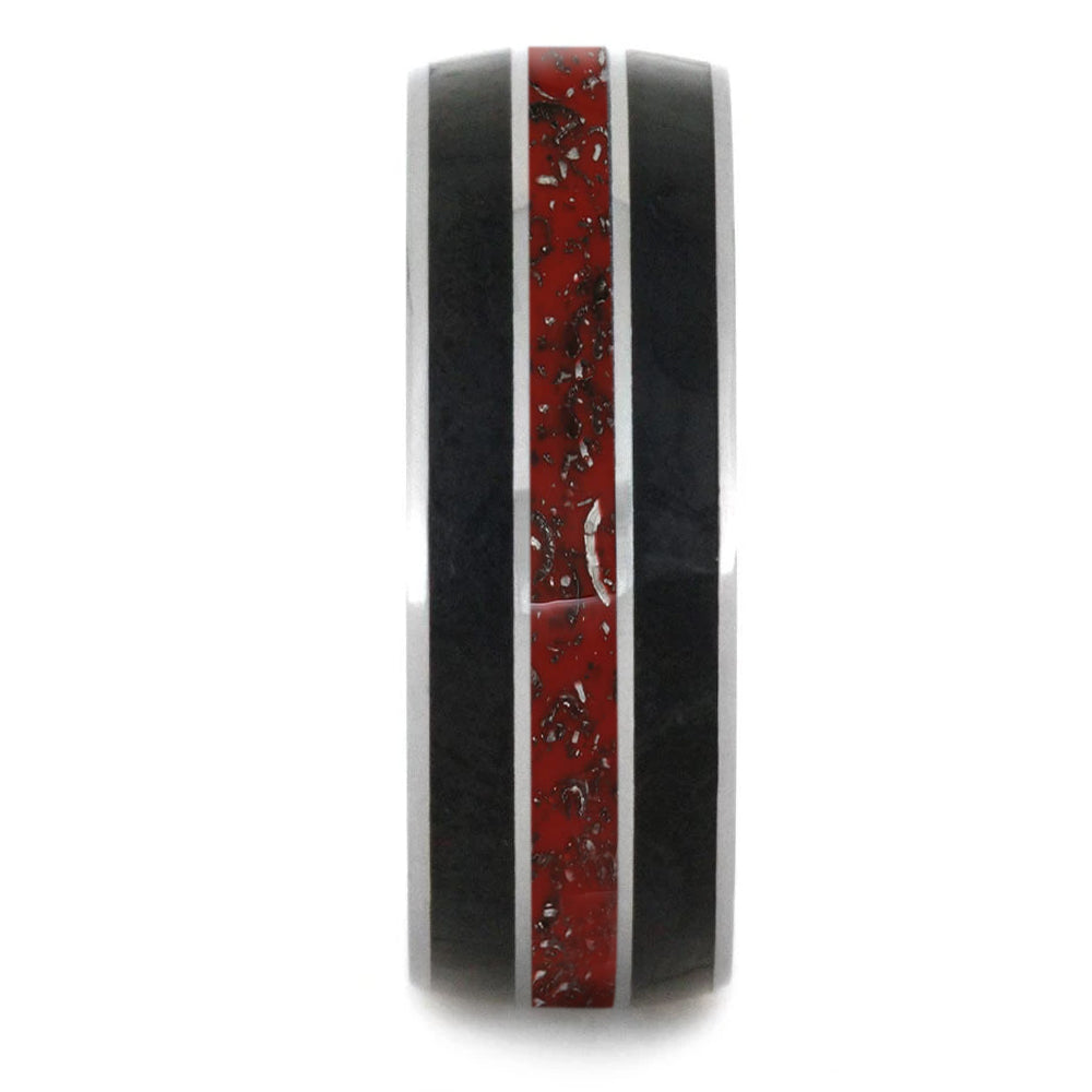 Red & Black Tungsten Wedding Band With Stardust And Black Jade - Jewelry by Johan