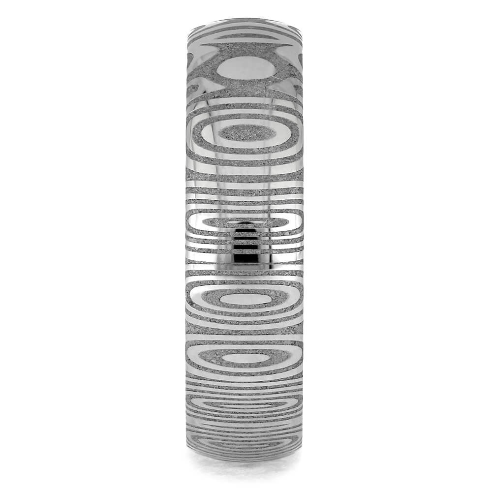 Damascus Wedding Band With Purple Heart Wood Sleeve