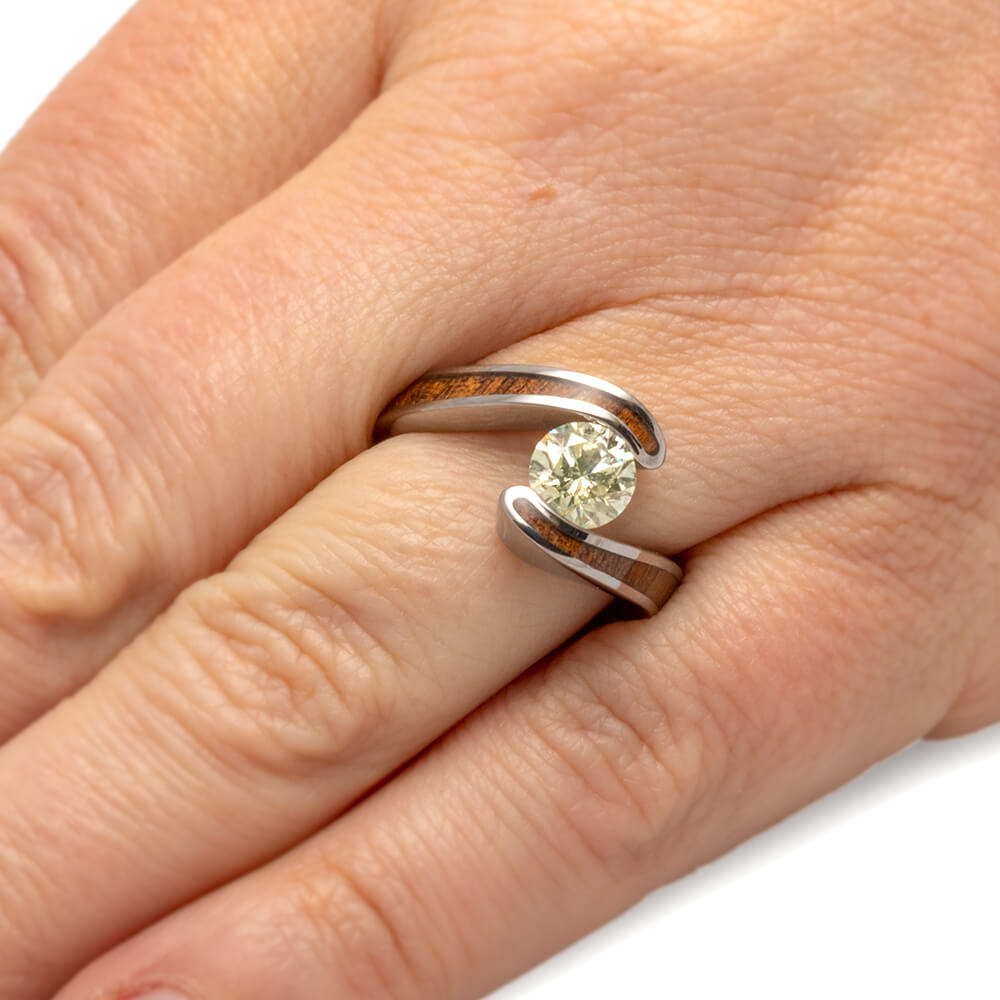 Wood Engagement Ring with Moissanite Stone and Koa Wood-3241 - Jewelry by Johan