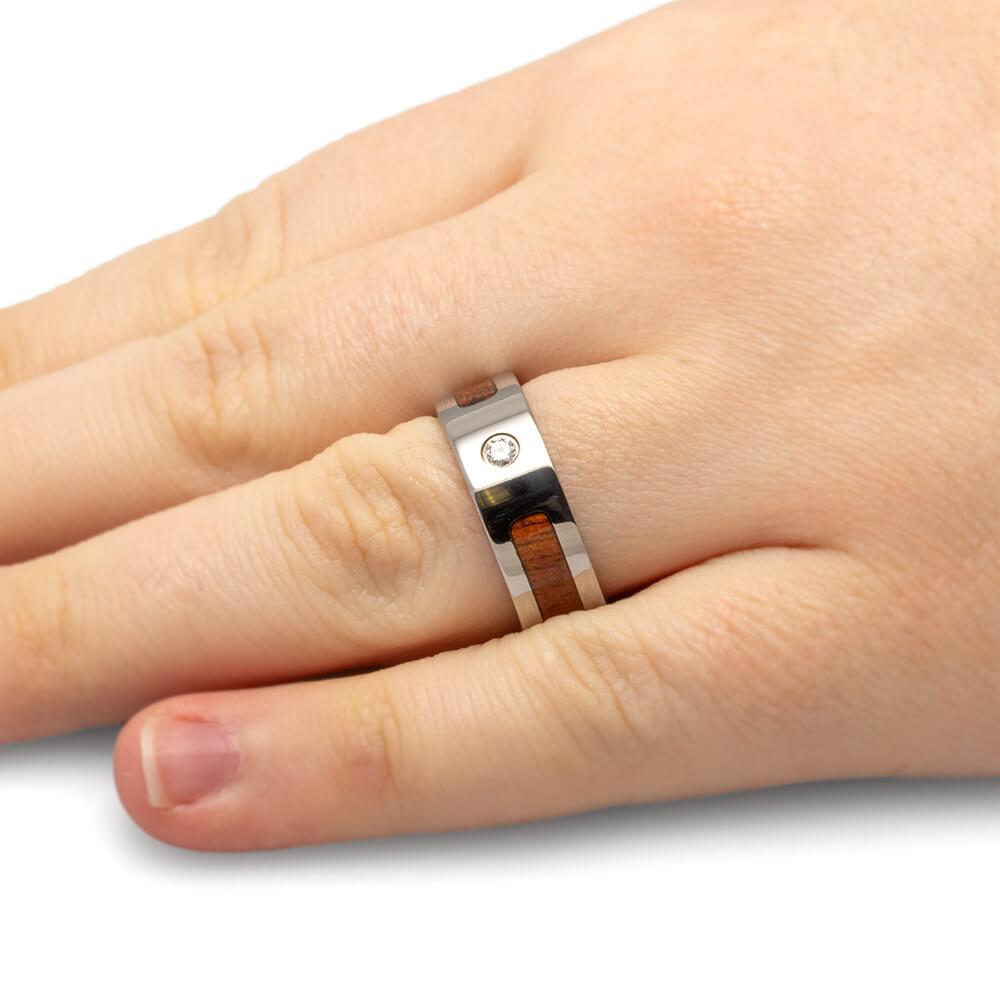 Wood Wedding Band with Bezel Set Diamond, Mens Koa Wood Ring-3242 - Jewelry by Johan