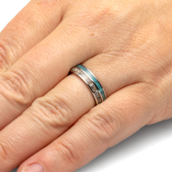 Turquoise and Ash Memorial Band-3249 - Jewelry by Johan