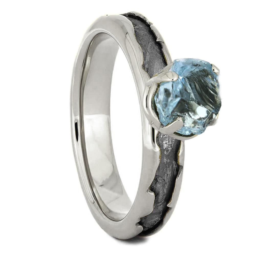 Rough Aquamarine Engagement Ring With Meteorite - Jewelry by Johan