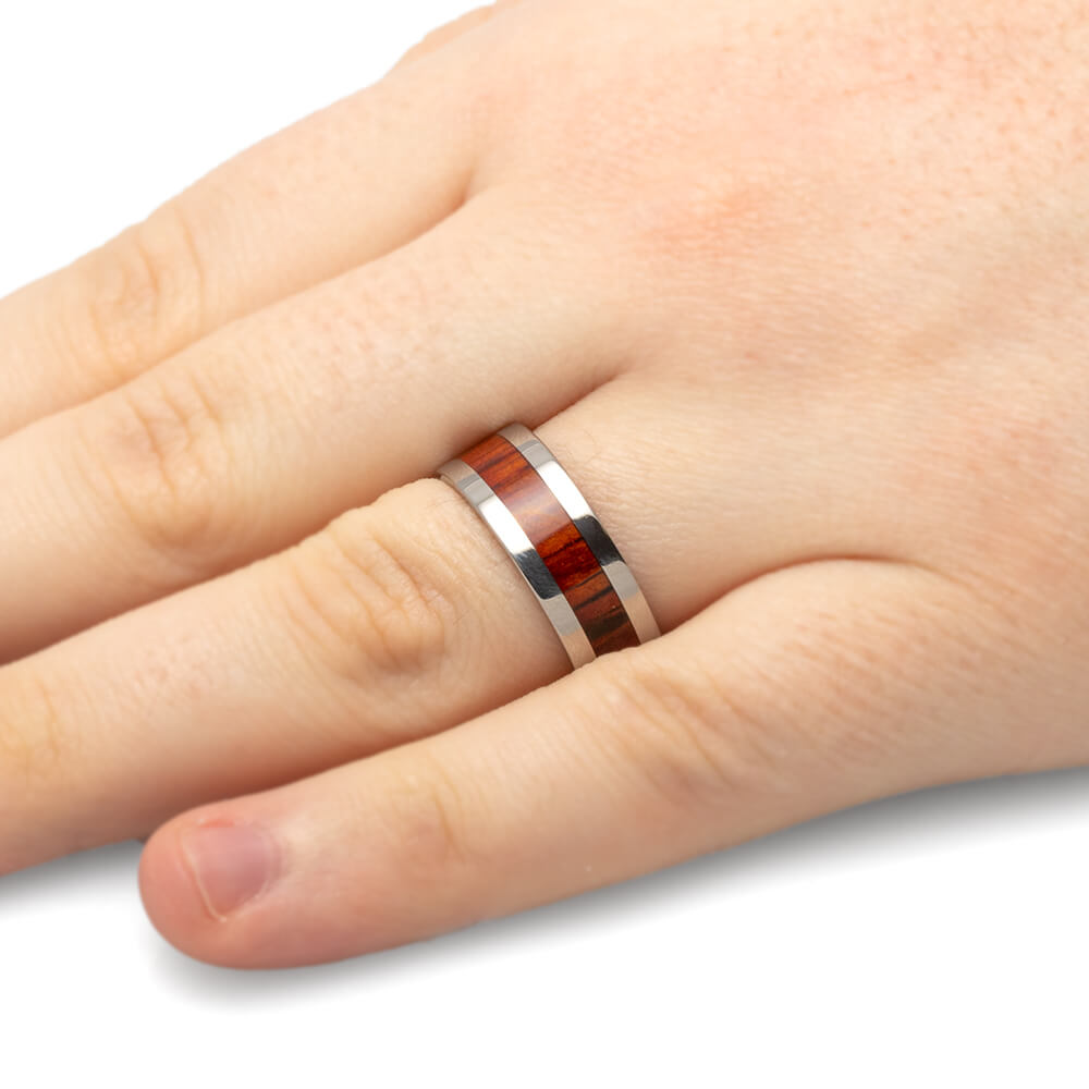 Wood Wedding Band, Titanium Ring with Cocobolo Wood Inlay-3259 - Jewelry by Johan