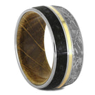 Meteorite & Dinosaur Bone Ring With Wood Sleeve & Gold Pinstripe - Jewelry by Johan