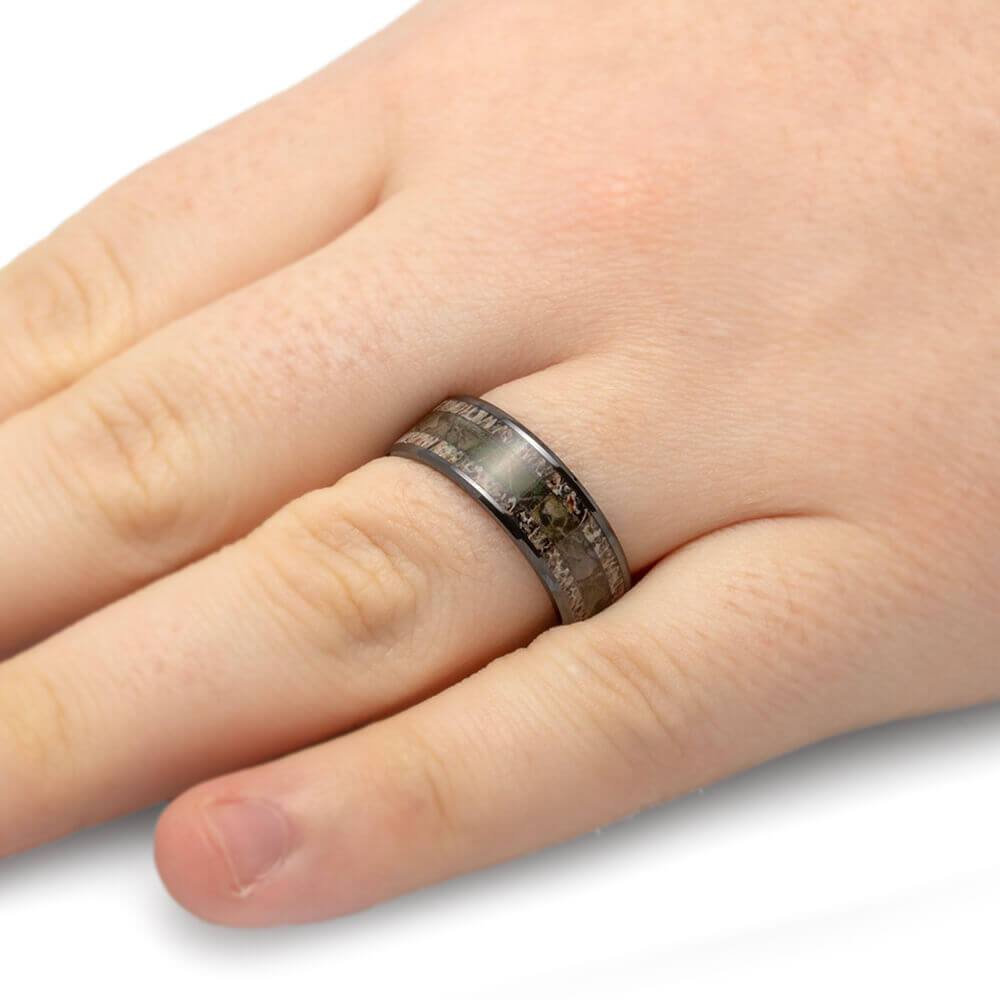 Camo Ring with Natural Deer Antler in Black Ceramic-3271 - Jewelry by Johan