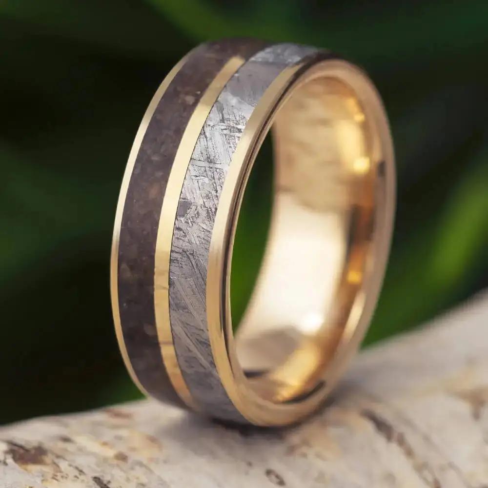 Meteorite and Fossil Wedding Band