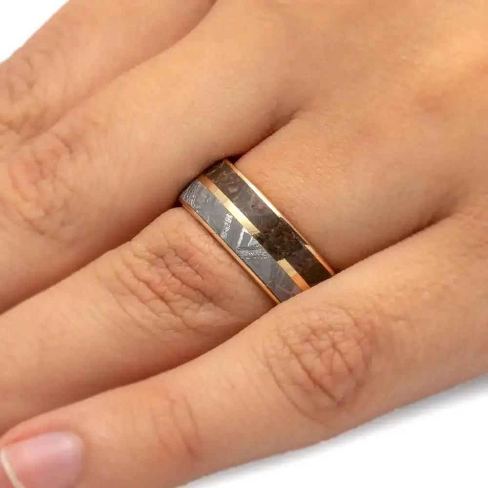 Solid Gold Dinosaur Bone & Meteorite Men's Wedding Band