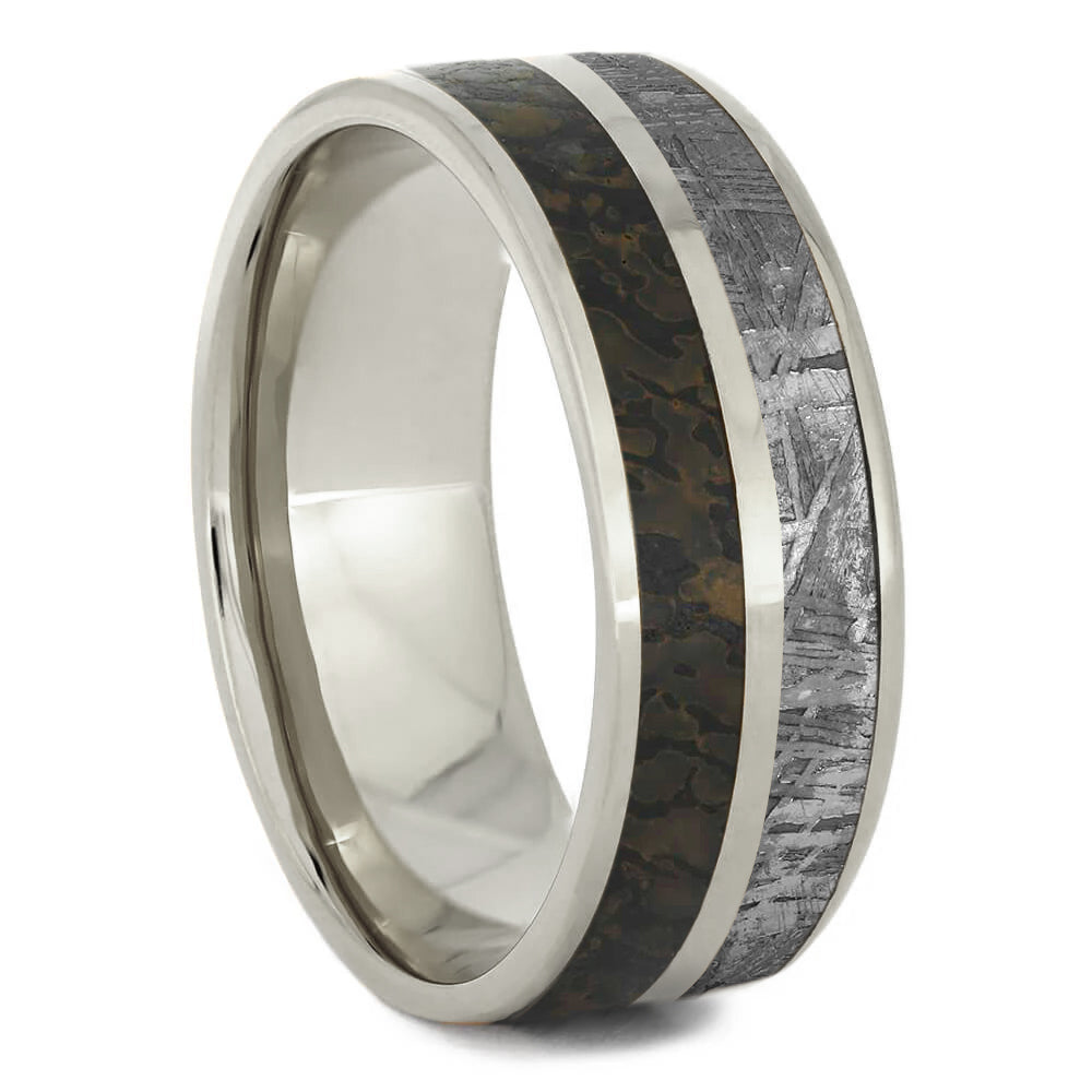 Matching Wedding Bands With Meteorite & Dinosaur Bone