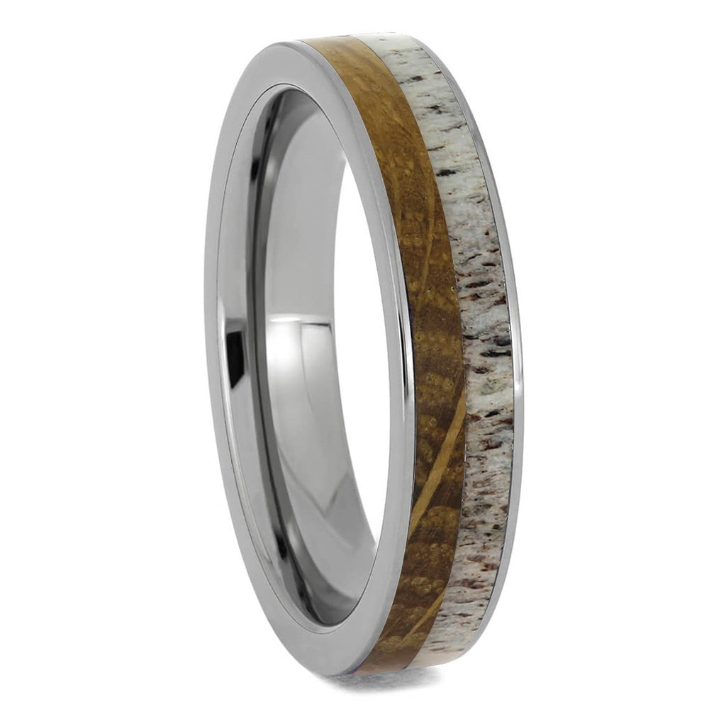 Deer Antler & Whiskey Barrel Oak Wood Ring - Jewelry by Johan