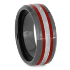 Black Ring with Red Stripes and Meteorite-2630RD - Jewelry by Johan