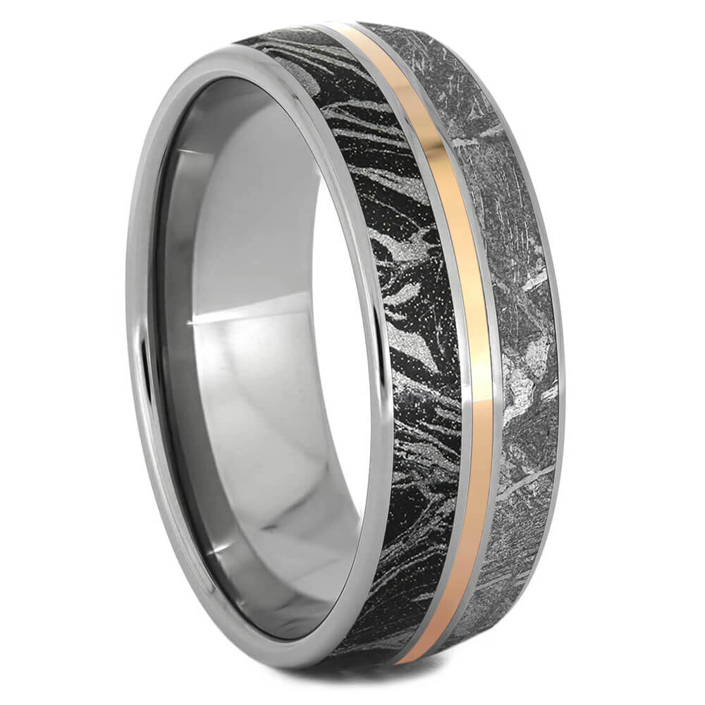 Meteorite and Mokume Gane Ring With Rose Gold Pinstripe-3290RG - Jewelry by Johan