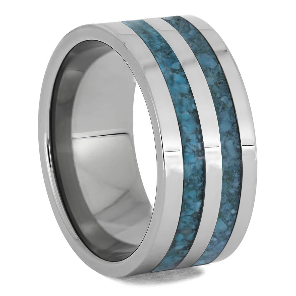 Wide Wedding Band With Two Turquoise Inlays - Jewelry by Johan