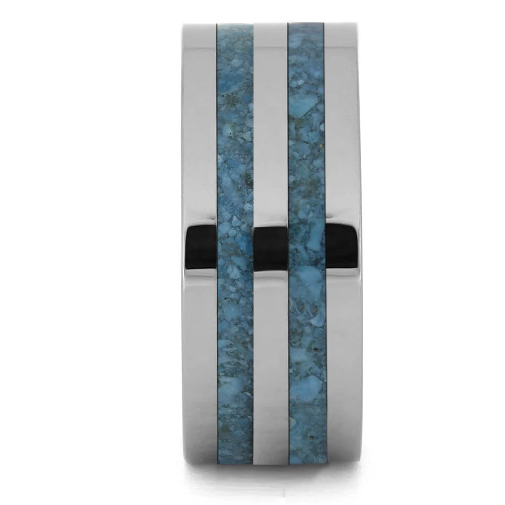 Wide Wedding Band With Two Turquoise Inlays - Jewelry by Johan