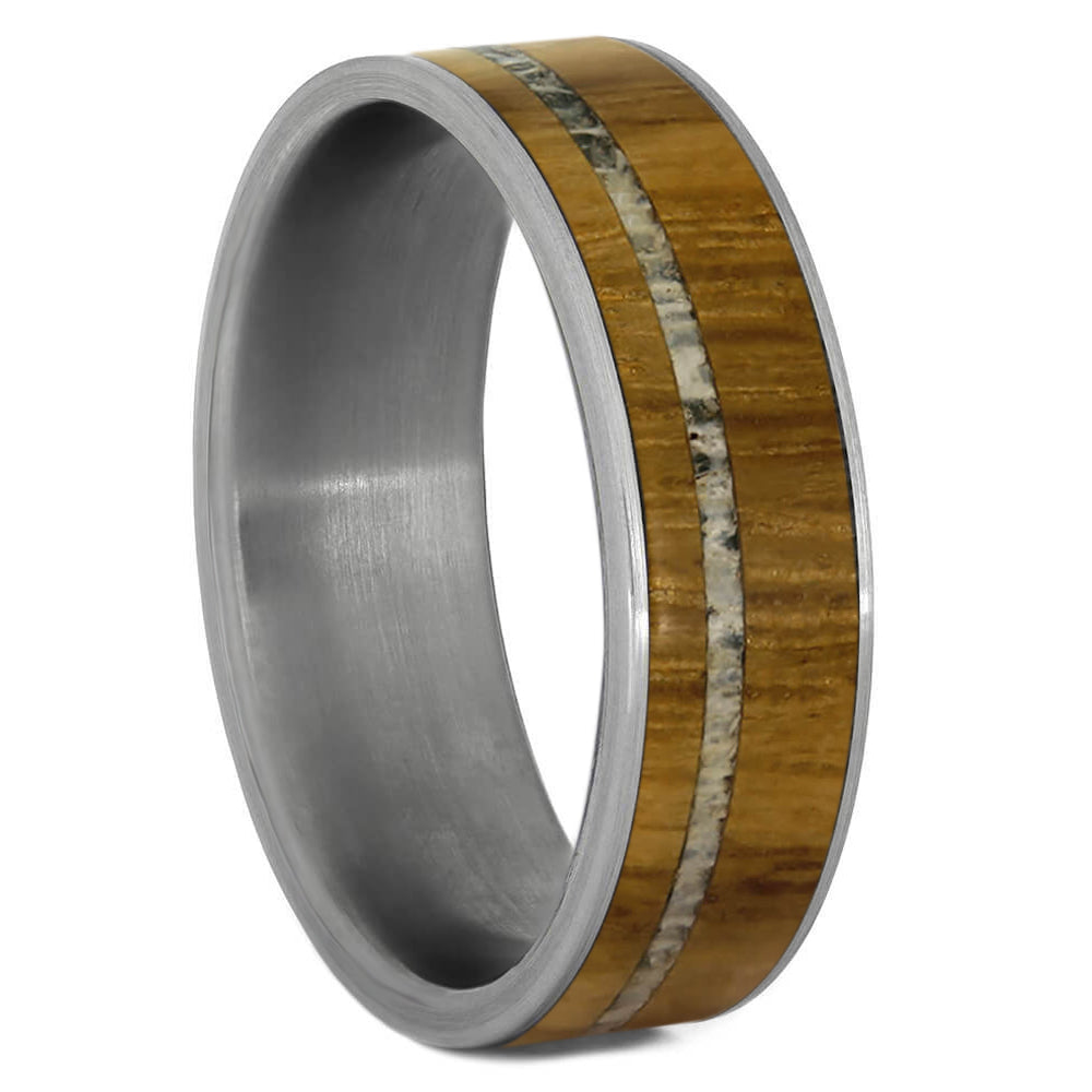 Wood & Antler Wedding Band In Brushed Titanium - Jewelry by Johan