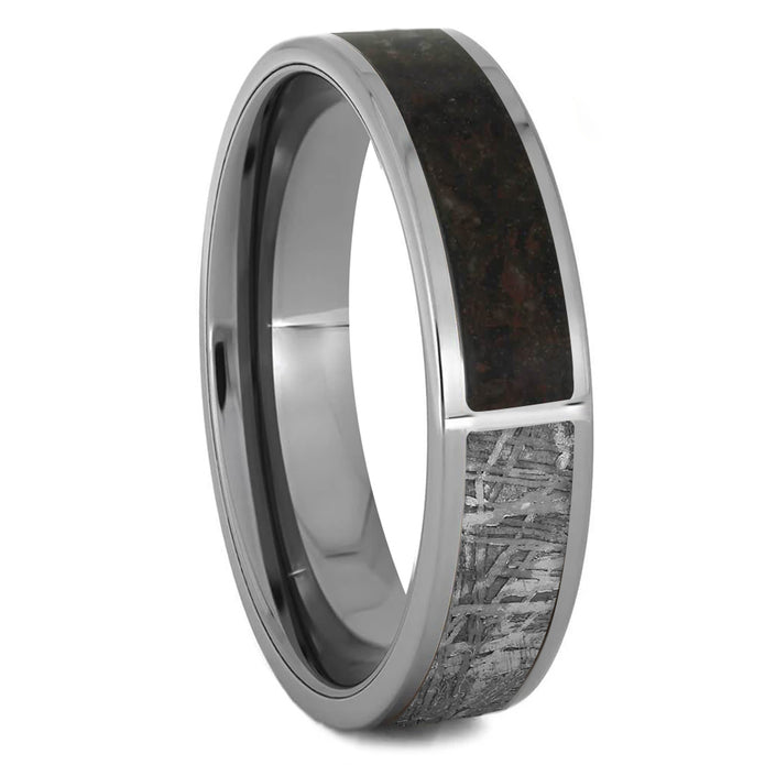 Dinosaur Bone & Meteorite Titanium Wedding Band - Jewelry by Johan