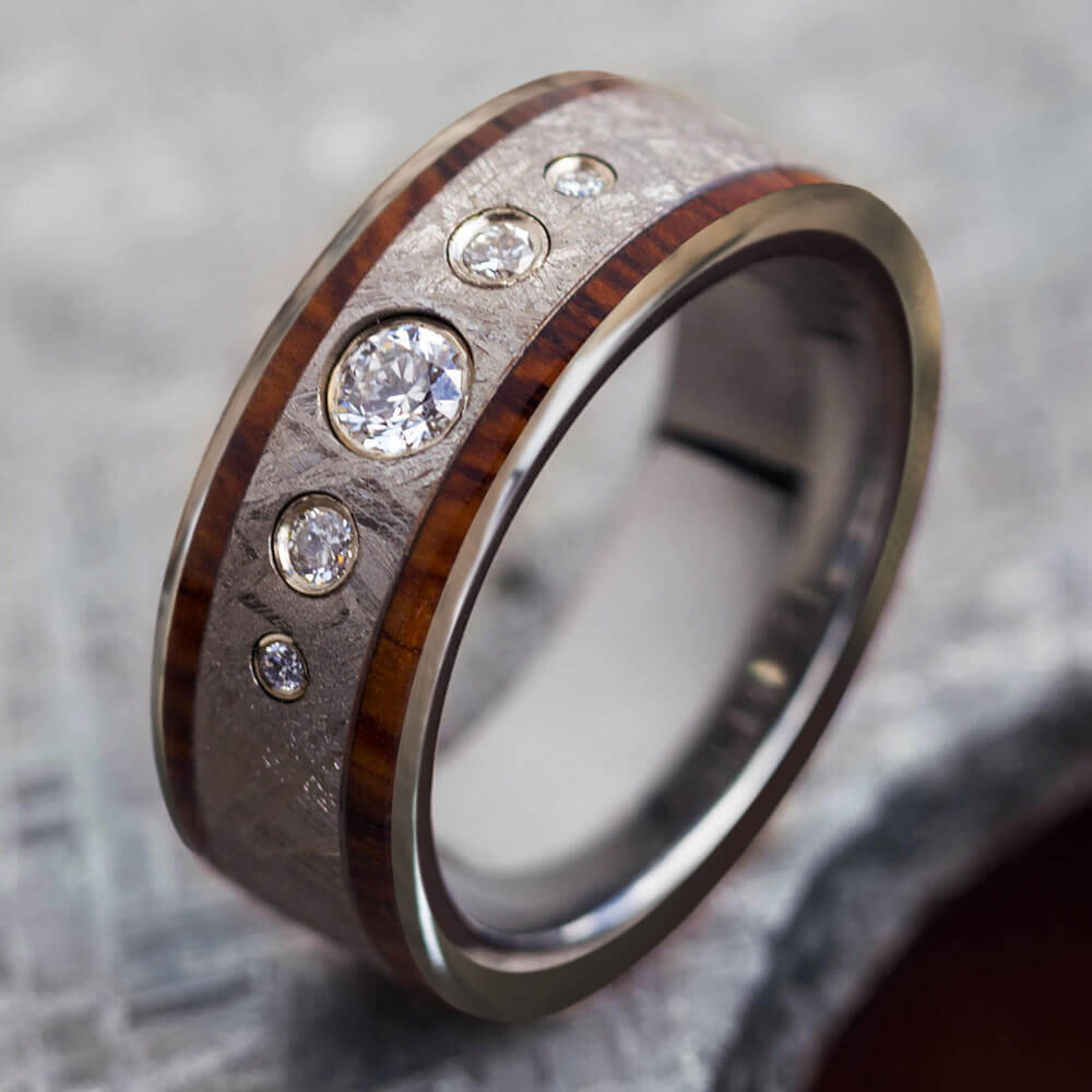 Mens wooden wedding band with outlet diamonds