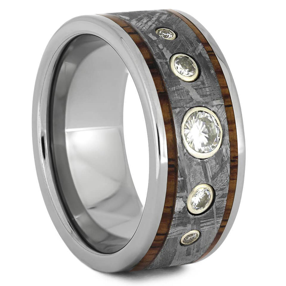 Meteorite, Wood & Diamond Ring