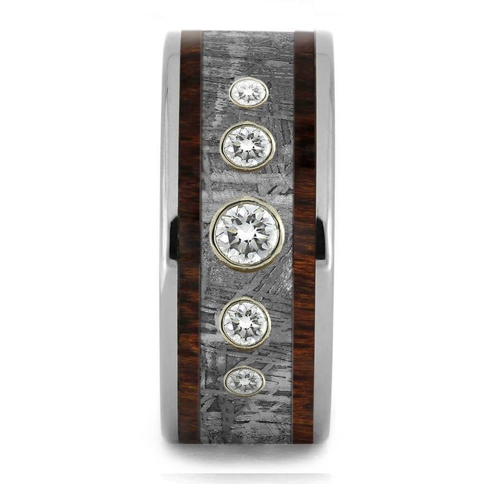 Meteorite Wood & Diamond Wedding Band