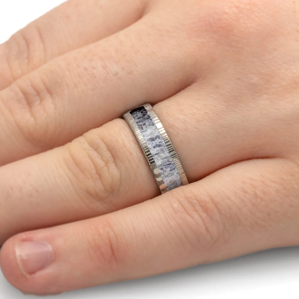Deer Antler & Damascus Steel Men's Wedding Band - Jewelry by Johan