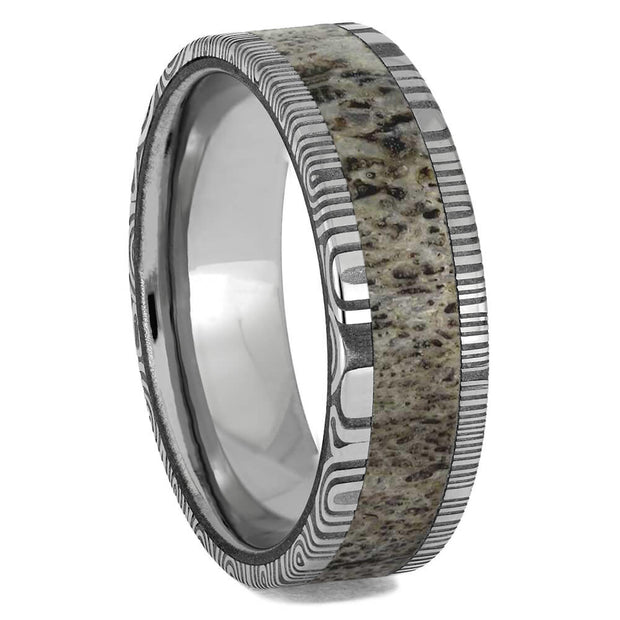 Deer Antler & Damascus Steel Men's Wedding Band - Jewelry by Johan