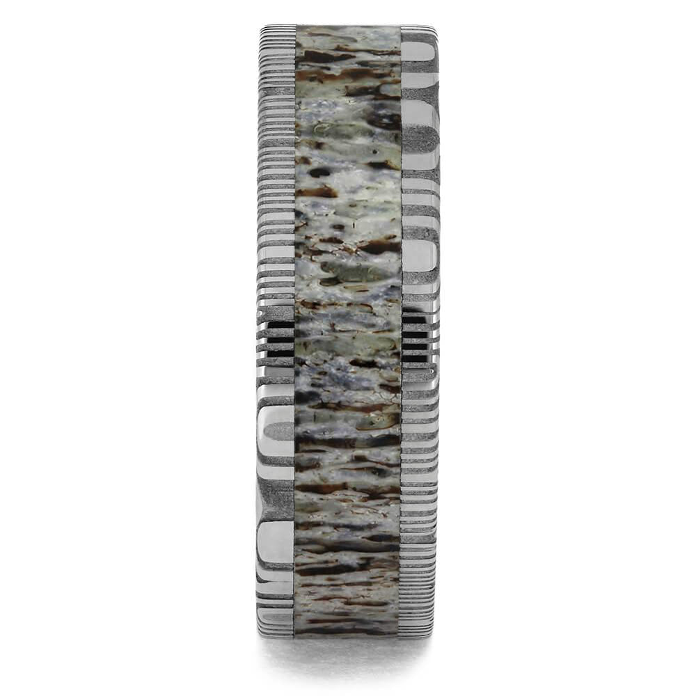Deer Antler & Damascus Steel Men's Wedding Band - Jewelry by Johan