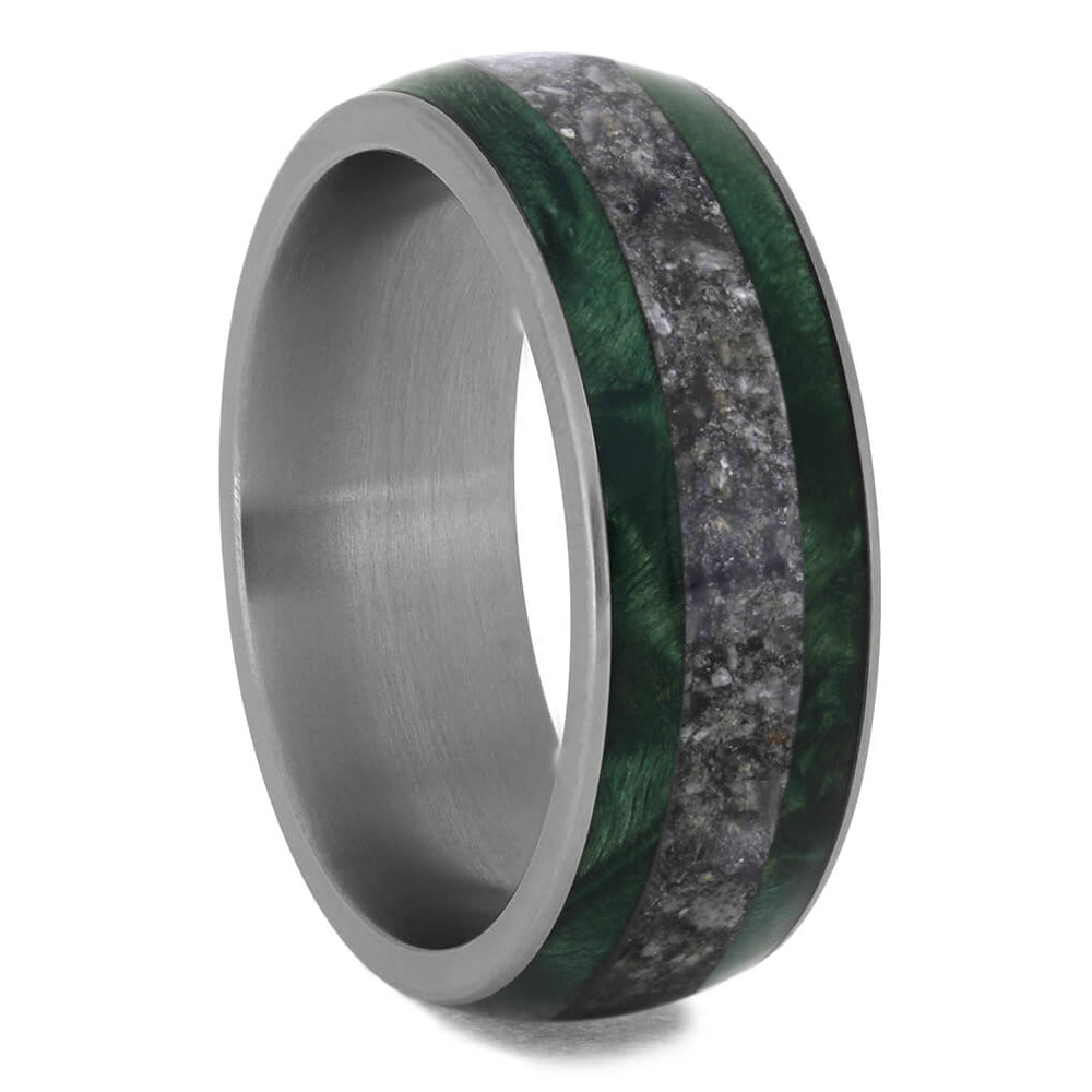 Remembrance Ring With Green Box Elder Burl And Ashes - Jewelry by Johan