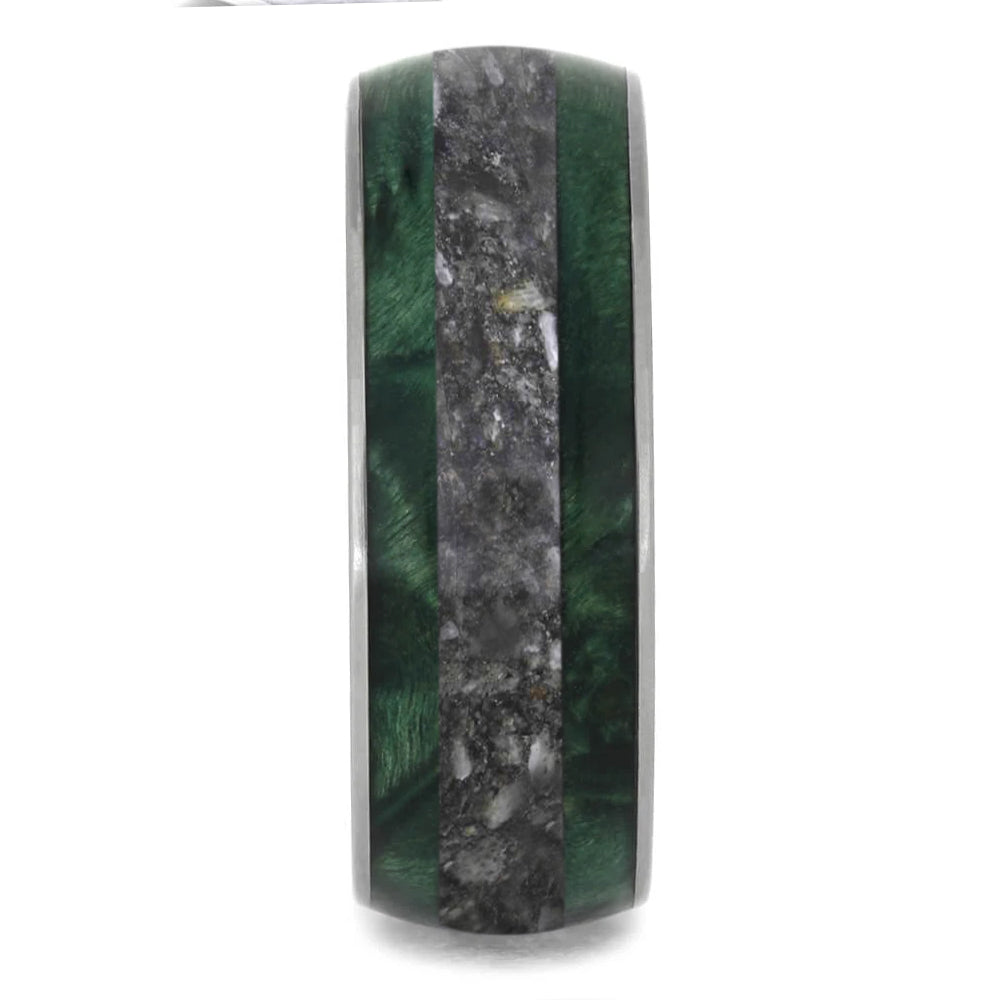 Remembrance Ring With Green Box Elder Burl And Ashes - Jewelry by Johan