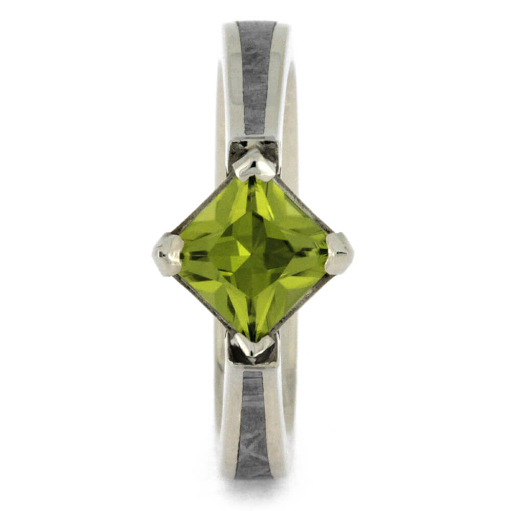 Peridot Engagement Ring, Meteorite Gemstone Ring In White Gold-3362 - Jewelry by Johan
