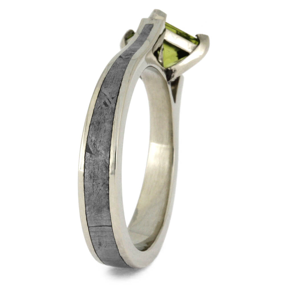 Peridot Engagement Ring, Meteorite Gemstone Ring In White Gold-3362 - Jewelry by Johan