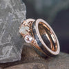 Rose Gold Wedding Ring Set With Three Stone Meteorite and Morganite Engagement Ring