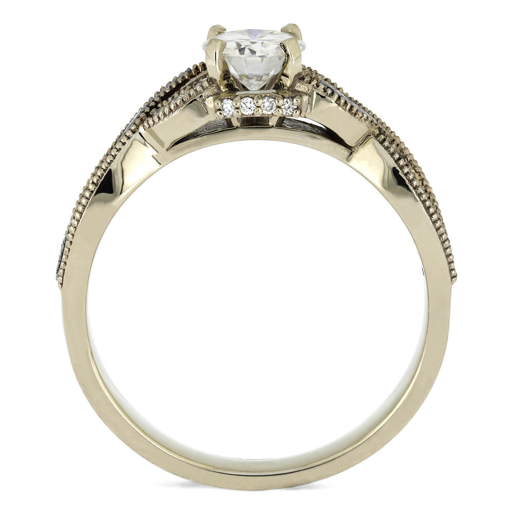 Moissanite Engagement Ring With A Twist Meteorite And Diamond Shank-3378WG - Jewelry by Johan