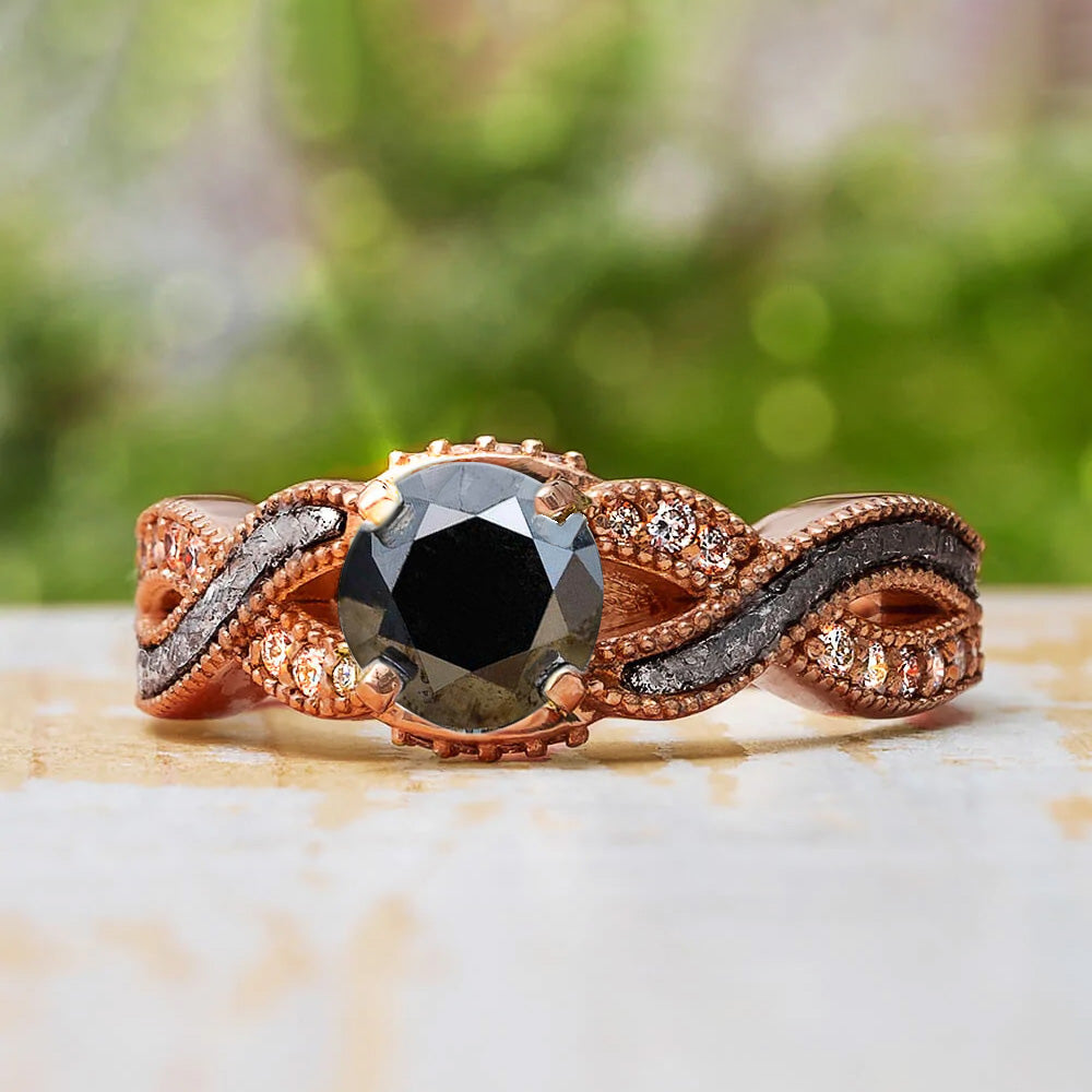 Black Diamond and Rose Gold Engagement Ring