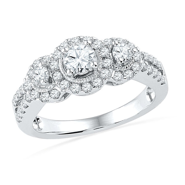 Vintage Style Three Stone Engagement Ring in Sterling Silver-SHRB028459-SS - Jewelry by Johan