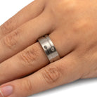 Double Diamond Ring in Grooved Titanium Wedding Band-3395 - Jewelry by Johan
