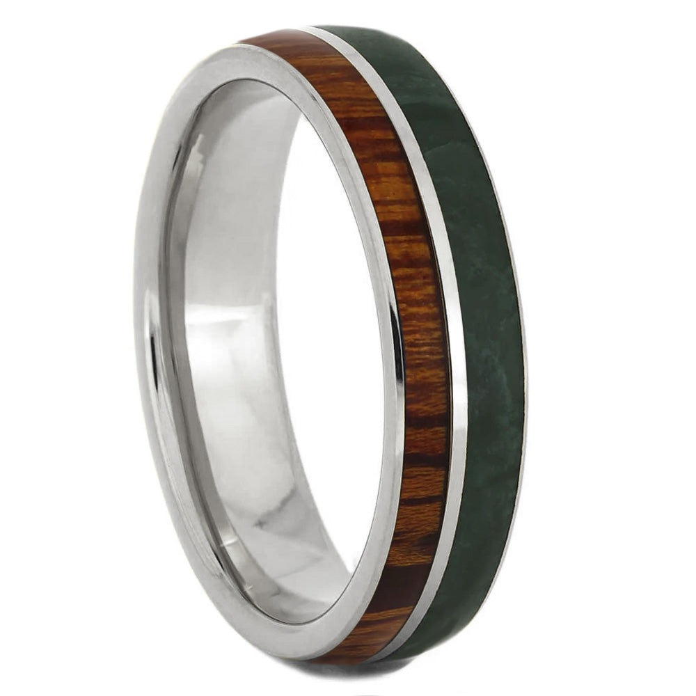Green Jade Ring & Natural Redwood Wedding Band - Jewelry by Johan