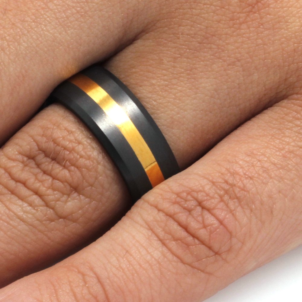 Elysium Ring, Diamond Ring with 24k Yellow Gold Stripe, Black Ring-EBMIG8 - Jewelry by Johan