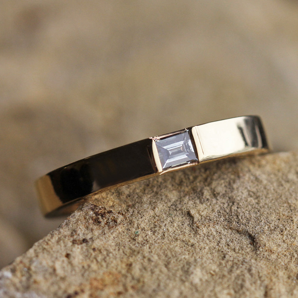 Solid Gold Wedding Band With Baguette Diamond - Jewelry by Johan