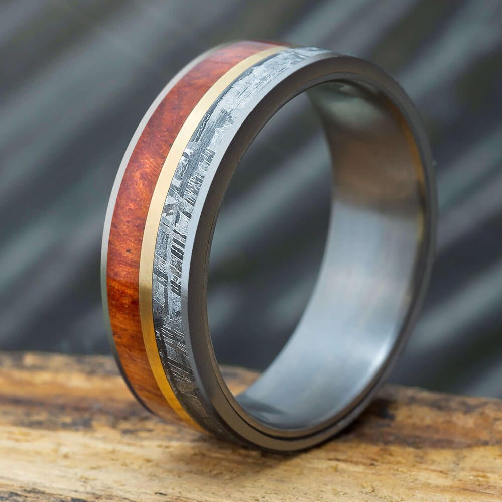 Wood Wedding Band with Gibeon Meteorite