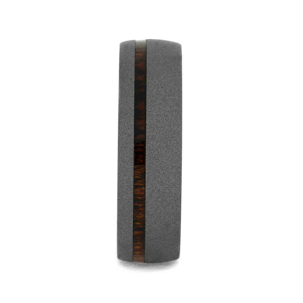 Sandblasted Titanium Ring With Ironwood Sleeve and Pinstripe-3408 - Jewelry by Johan