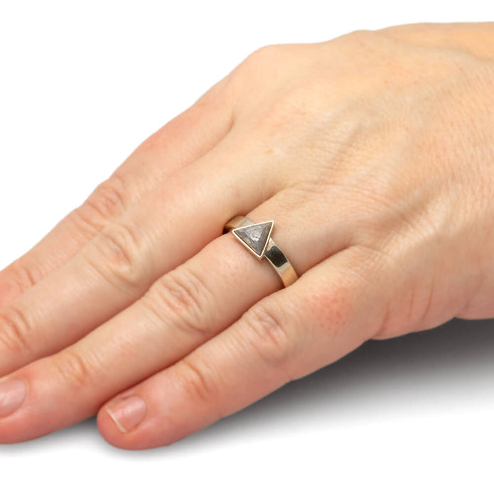 Triangle Meteorite Engagement Ring in White Gold-3423 - Jewelry by Johan